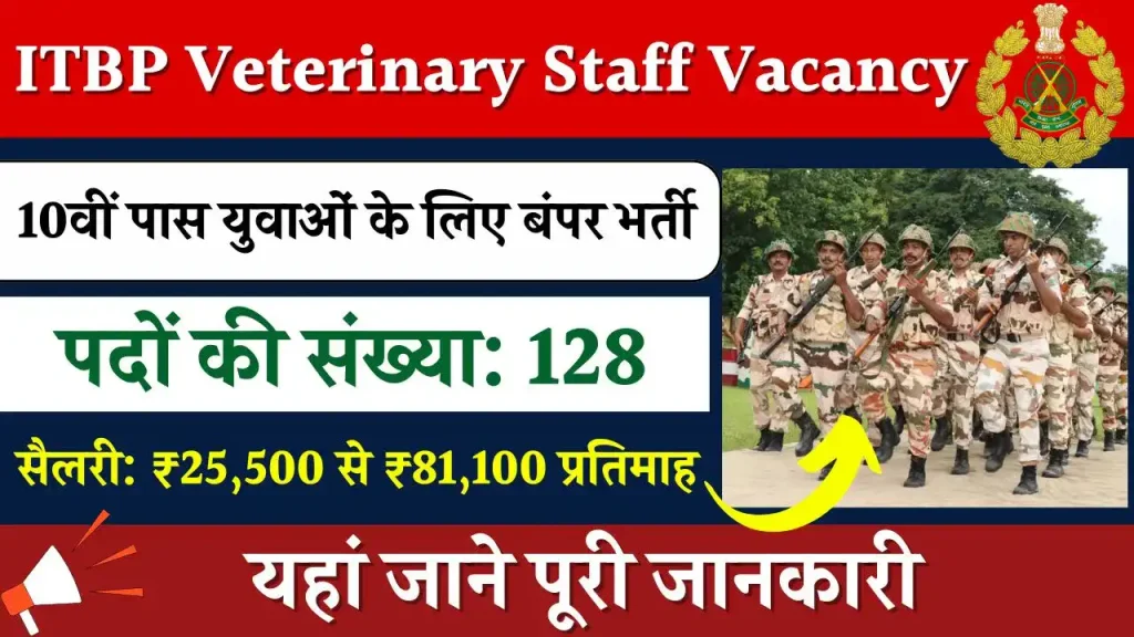 ITBP Veterinary Staff Vacancy: ITBP वेटरनरी स्टाफ 10वीं पास भर्ती का नोटिफिकेशन जारी, लास्ट डेट से पहले करें अप्लाई