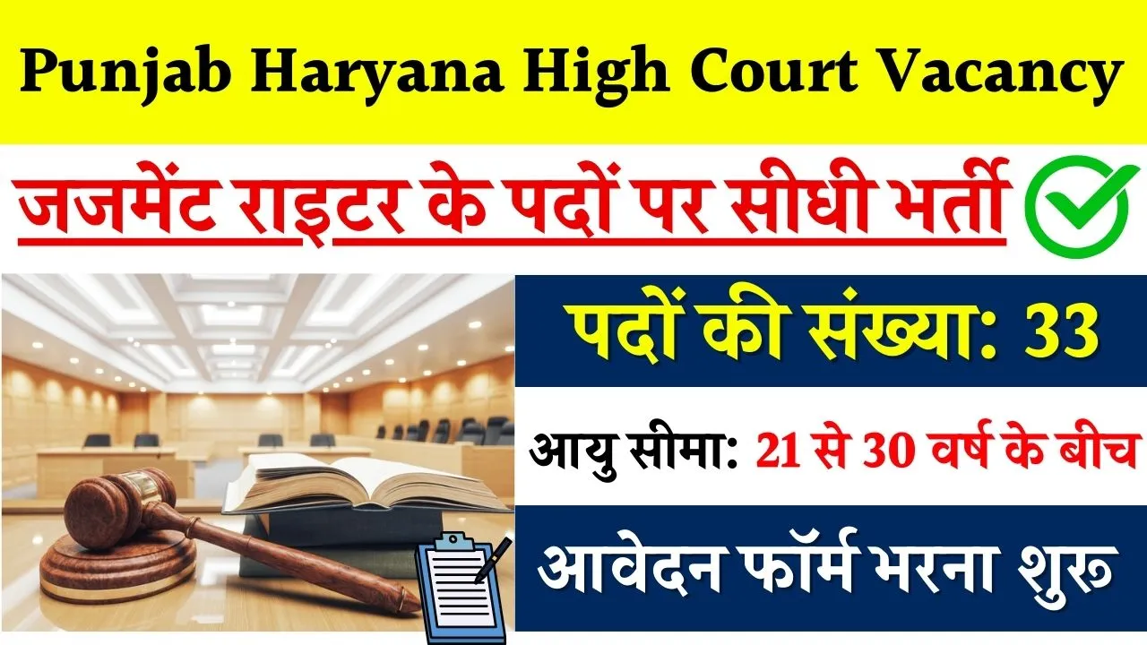 Punjab Haryana High Court Vacancy: हाईकोर्ट में जजमेंट राइटर की बिना परीक्षा भर्ती, आवेदन शुरू जल्दी करें