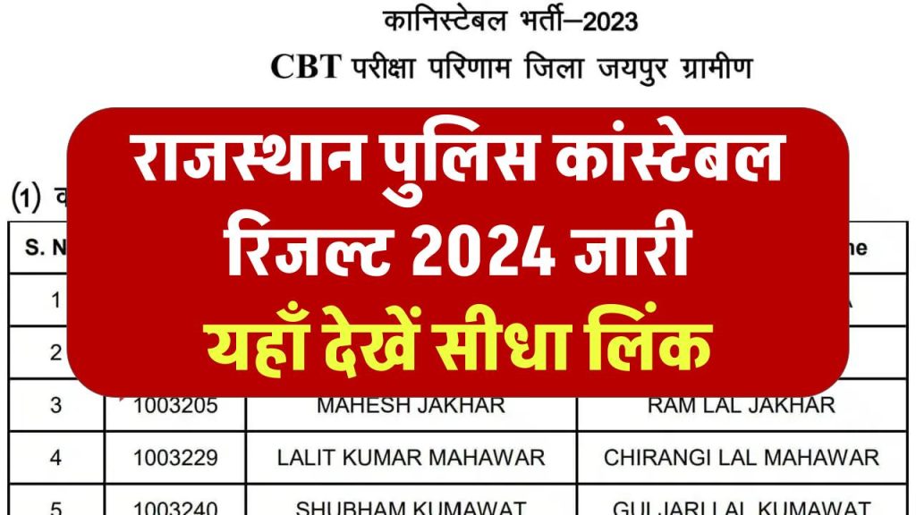 राजस्थान पुलिस कांस्टेबल रिजल्ट 2024 जारी, यहाँ देखें सीधा लिंक