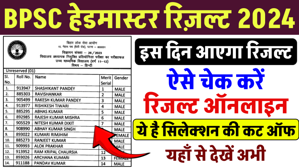 BPSC Headmaster Result 2024: सभी उम्मीदवार यहाँ से रिज़ल्ट चेक करें, इस दिन होगा जारी, ये रहेगी कटऑफ