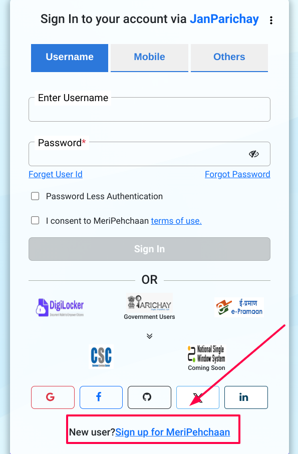 Sign Up for Meri Pehchaan